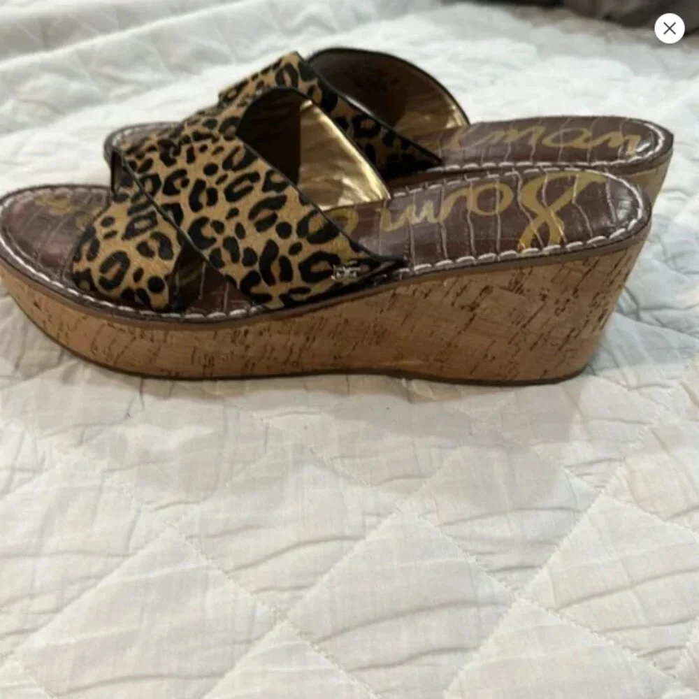 Sam Edelman Leopard Cork Wedge Sandals - Picture 3 of 4